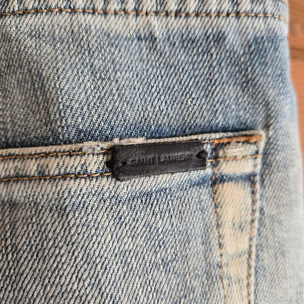 Saint Laurent Jean Short Bermuda Denim Raw Hem Winter Blue 29 Distressed Y2K